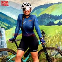 Macacão de Ciclismo Feminino Proteção UV50+ e antibacteriana para uso em qualquer época do ano.