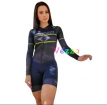 Macacão de Ciclismo Feminino Proteção UV50+ e antibacteriana para uso em qualquer época do ano.