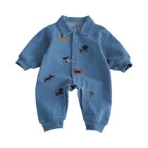 Macacão De Denim Para Bebês Meninos E Meninas Com Bordado, Roupas Para Atividades Ao Ar Livre,