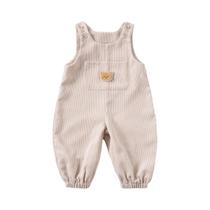 Macacão De Denim Para Bebês Meninos E Meninas Com Estampa De Urso Fofo E Bolso, Macacão Para