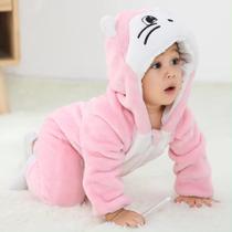 Macacão de Frio Inverno Pijama Infantil de Bebê Urso Ursinho Gatinha Rosa