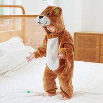 Macacão de Frio Inverno Pijama Infantil de Bebê Urso Ursinho Rosa e Marrom