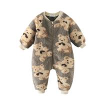 Macacão De Inverno Para Bebê Com Zíper, Forrado Em Fleece, Manga Longa, Estampa De Urso Fofo, Roupas