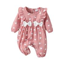 Macacão De Manga Longa Com Estampa Floral Para Menina Com Laço Roupas Para Recém-Nascidos-6M + Faixa