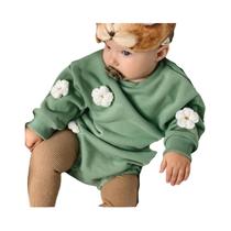 Macacão De Manga Longa Para Bebê Recém-Nascido Meninos E Meninas Com Estampa De Flor 3D Estilo