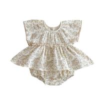 Macacão de mangas de boné floral do bebê, macacão infantil, 0-2 anos de idade, casual, verão