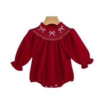 Macacão De Natal Para Bebês Meninas 0-24M Com Laço Bordado E Mangas Longas, Roupa De Festa Para Macacão De Natal Para Bebês Meninas 0-24M Com Laço Bordado E Mangas Longas, Roupa De Festa Para