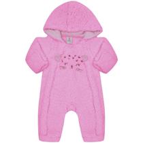 Macacão de pelo rosa bebê coração com capuz Kiko Baby