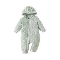 Macacão De Pelúcia Com Capuz Para Bebês Recém-nascidos, Manga Comprida, Com Zíper, Para 0-18 Meses