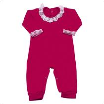 Macacão de Renda para Bebê Menina Pink 100% Algodão Macio Antialérgico Enxoval
