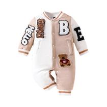Macacão De Suede Para Menino Bebê Outono Inverno Com Bordado De Letras Tridimensionais