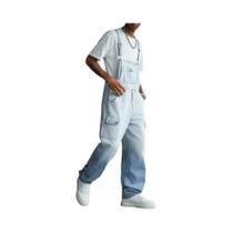 Macacão De Trabalho Masculino Em Denim Azul Claro Com Gradiente, Confortável E Estiloso