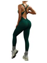 Macacão de treino WDIRARA com decote em V, sem mangas, ioga, verde escuro Macacão de treino WDIRARA com decote em V, sem mangas, ioga, verde escuro