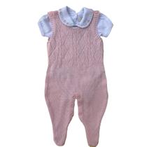 Macacão de Tricô Pilar Trabalhado Com Body Bordado Rosa Macacão de Tricô Pilar Trabalhado Com Body Bordado Rosa