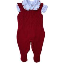 Macacão de Tricô Pilar Trabalhado Com Body Bordado Vermelho Macacão de Tricô Pilar Trabalhado Com Body Bordado Vermelho