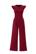 Macacão de Uma Peça PRETTYGARDEN Vermelho Vinho com Babados e Mangas Curta Macacão de Uma Peça PRETTYGARDEN Vermelho Vinho com Babados e Mangas Curta