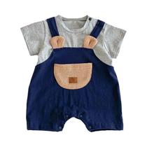 Macacão De Verão Estilo Coreano Para Bebê Menino, Falso Duas Peças, Fofo, Manga Curta, Com Bolso E Macacão De Verão Estilo Coreano Para Bebê Menino, Falso Duas Peças, Fofo, Manga Curta, Com Bolso E