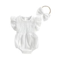 Macacão de verão Outfit Kavousa Baby Girl com faixa de cabeça de 0 a 3 meses Macacão de verão Outfit Kavousa Baby Girl com faixa de cabeça de 0 a 3 meses