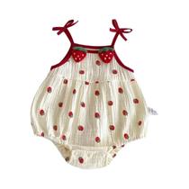 Macacão De Verão Para Bebê Menina Com Laço De Morango, Bonito Para Sair E Usar Em Casa Macacão De Verão Para Bebê Menina Com Laço De Morango, Bonito Para Sair E Usar Em Casa