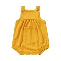 Macacão De Verão Para Bebês Meninas Com Alças Triangulares Em Cor Sólida Com Bolsos Macacão De Verão Para Bebês Meninas Com Alças Triangulares Em Cor Sólida Com Bolsos