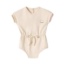 Macacão De Verão Para Bebês Meninas, Mangas Curtas, Decote Em V, Padrão De Rosto Sorridente, Body Macacão De Verão Para Bebês Meninas, Mangas Curtas, Decote Em V, Padrão De Rosto Sorridente, Body