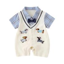 Macacão De Verão Para Meninos Com Estampa De Cachorro, Estilo Universitário, Moda Infantil Macacão De Verão Para Meninos Com Estampa De Cachorro, Estilo Universitário, Moda Infantil