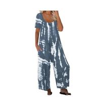 Macacão De Verão plus Size Feminino 0XL-5XL Em Cor Sólida Com Bolsos E Manga Curta