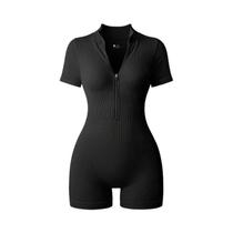 Macacão De Yoga Feminino De Verão Com Manga Curta E Zíper, Roupa Esportiva Para Academia, Bodysuit