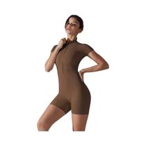 Macacão De Yoga Feminino De Verão Com Manga Curta E Zíper, Shorts Justos Para Fitness E Dança