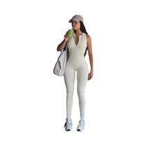 Macacão De Yoga Feminino Sem Mangas, Cor Sólida, Com Zíper, Recortes E Costas Vazadas, Ajuste Justo Macacão De Yoga Feminino Sem Mangas, Cor Sólida, Com Zíper, Recortes E Costas Vazadas, Ajuste Justo