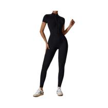 Macacão De Yoga Feminino Slim Fit Com Manga Curta, Peça Única Esticada, Roupas De Fitness Sexy