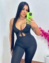 Macacão decote nó moda gringa preto tamanho único de alcinha