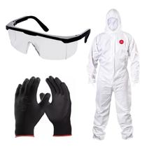 Macacão Descartável Proteção Kit Epi Segurança Luva Óculos Tecido Laminado Microporoso Antiestético Macacão Descartável Proteção Kit Epi Segurança Luva Óculos Tecido Laminado Microporoso Antiestético