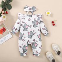 Macacão e Bandana de Elefante para Bebê Menina (0-18 Meses) - Manga Longa