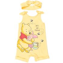 Macacão e bandana Disney Winnie the Pooh recém-nascidos para meninas, amarelos, de 0 a 3 meses