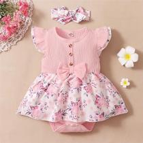 Macacão e Bandana Floral para Bebê Menina (0-18 Meses) - 2 Peças