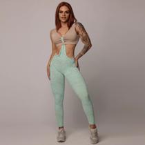 Macacão eiffel empina bumbum jacquard snake menta