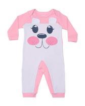 Macacão Em Algodão Cachorrinho Rosa Chiclete e Branco Feminino Macacão Em Algodão Cachorrinho Rosa Chiclete e Branco Feminino