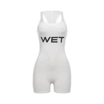 Macacão Esportivo Feminino Branco Sem Mangas Verão 2025 Sexy Com Estampa De Letras Subtransparente