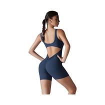 Macacão Esportivo Feminino Com Decote Em V E Costas Franzidas, Sem Mangas, Para Academia, Yoga E Uso