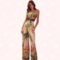 Macacão Estampado Decote V c/ Botões - Moda Casual Chic