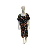 Macacão Fábula Midi Malha Floral Rabisco Preto Inverno