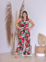 Macacão Feminina Longo Estampado com Decote Cruzado Casual