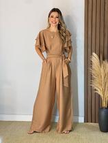 Macacão Feminino Alfaiataria com Bolso Faixa Removível Pantalona