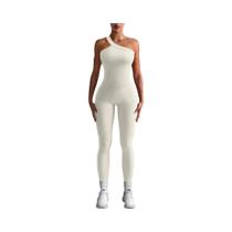 Macacão Feminino Canelado De Um Ombro Só Para Outono, Sem Costura, Efeito Levanta Bumbum, Justo Ao