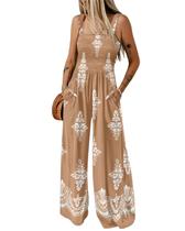 Macacão feminino casual solto ChicMe floral cáqui