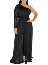 Macacão feminino chicyes de manga comprida Bodycon Plus Size preto