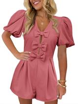 Macacão feminino Cicy Bell, lindo laço frontal, decote em V, manga folhada