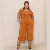 Macacão Feminino Ciganinha Midi Com Bolsos Plus Size, Lindo , Estiloso, Festa