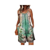 Macacão feminino com estampa floral sem mangas estilo férias